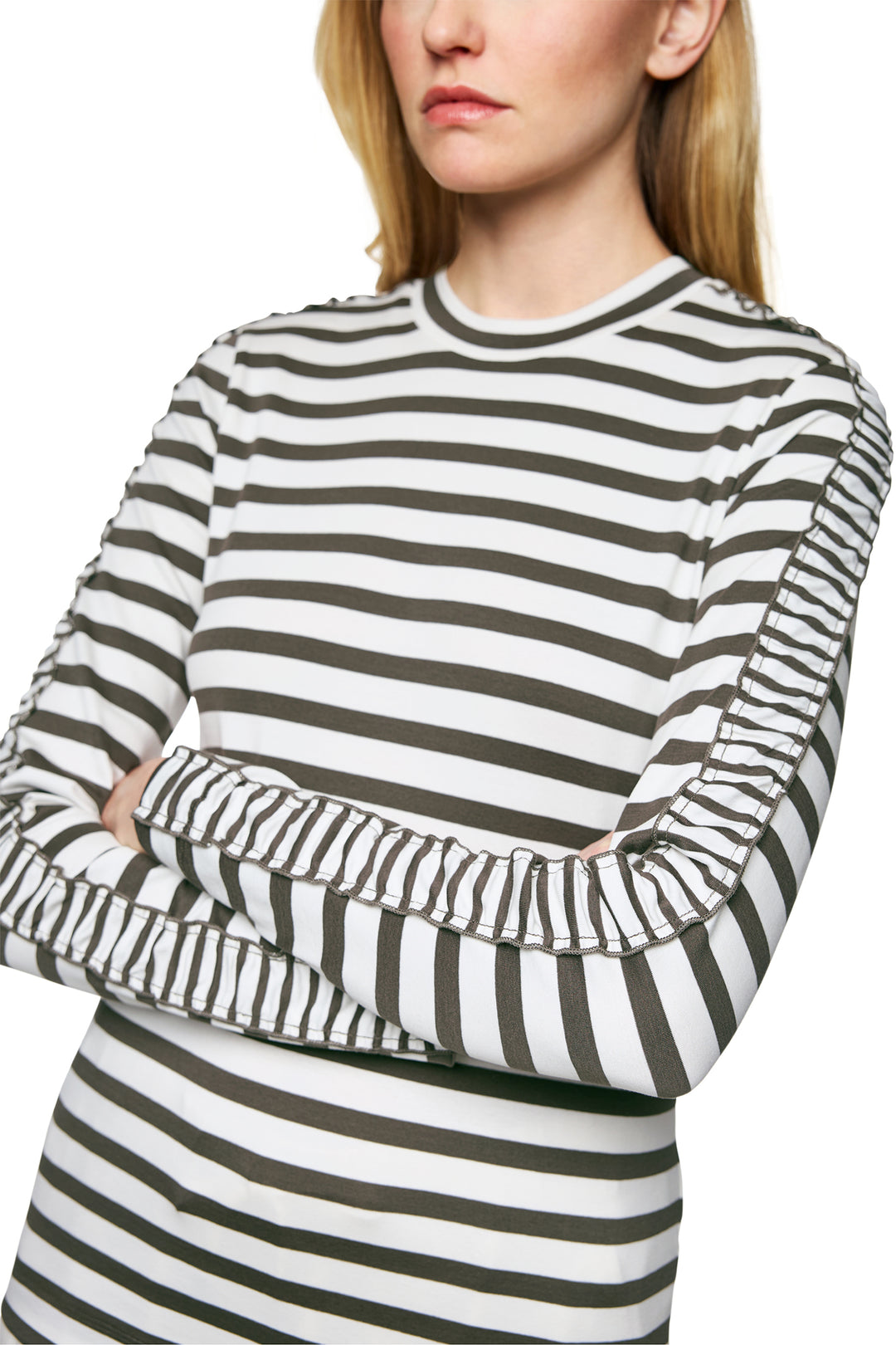 Marc Cain Sports ZS 48.13 J37 Olive Drab Stripe Top 595 - Olivia Grace Fashion