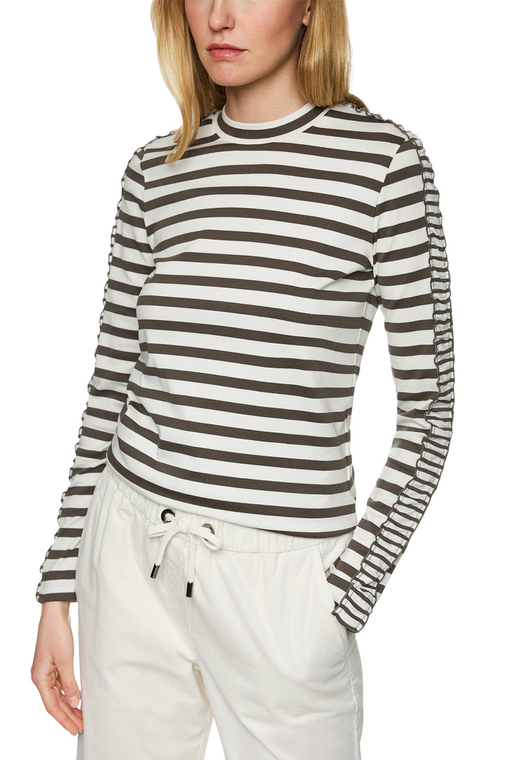 Marc Cain Sports ZS 48.13 J37 Olive Drab Stripe Top 595 - Olivia Grace Fashion