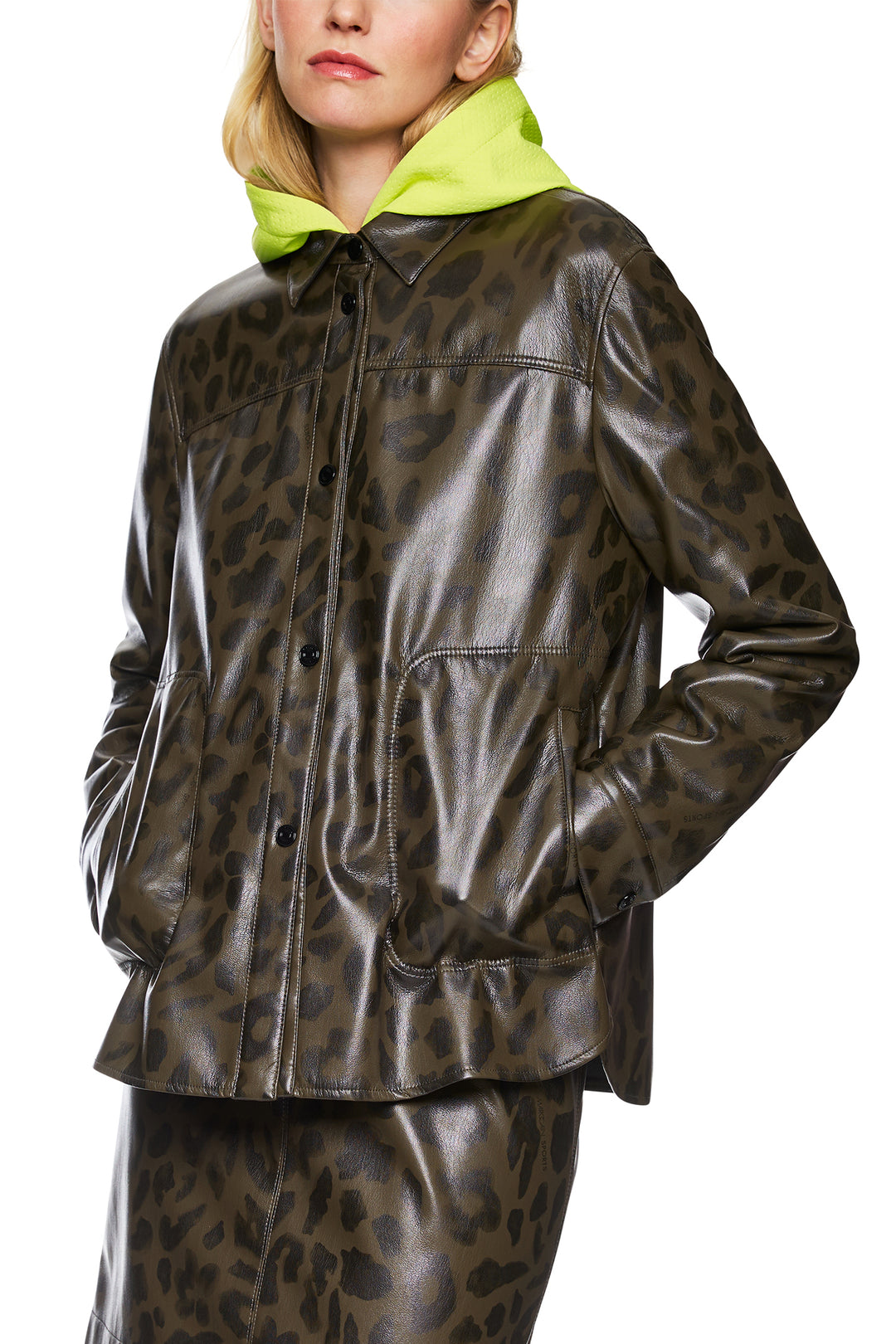 Marc Cain Sports ZS 51.13 J13 Olive Drab Faux Leather Shirt 595 - Olivia Grace Fashion