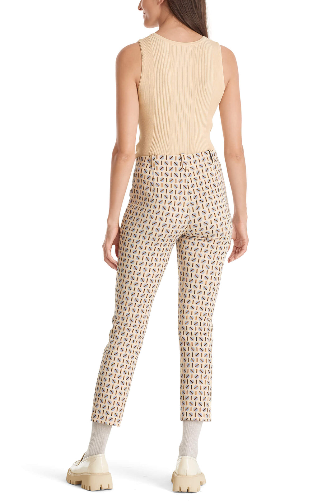 Marc Cain VC 81.11 J04 Cream Circle Print Cropped Stretch Trousers - Olivia Grace Fashion