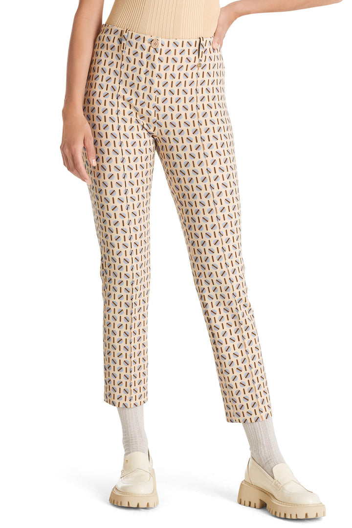 Marc Cain VC 81.11 J04 Cream Circle Print Cropped Stretch Trousers - Olivia Grace Fashion