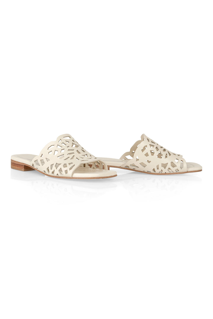 Marc Cain WB SG.16 L24 100 Cream Laser Cut Slider Sandals - Olivia Grace Fashion