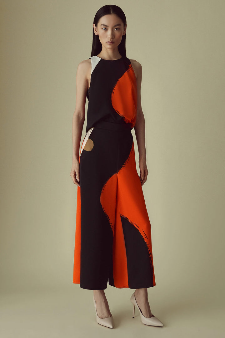 Marella 2331360833200 Frutta Black Orange Print Wide Leg Trousers - Olivia Grace Fashion