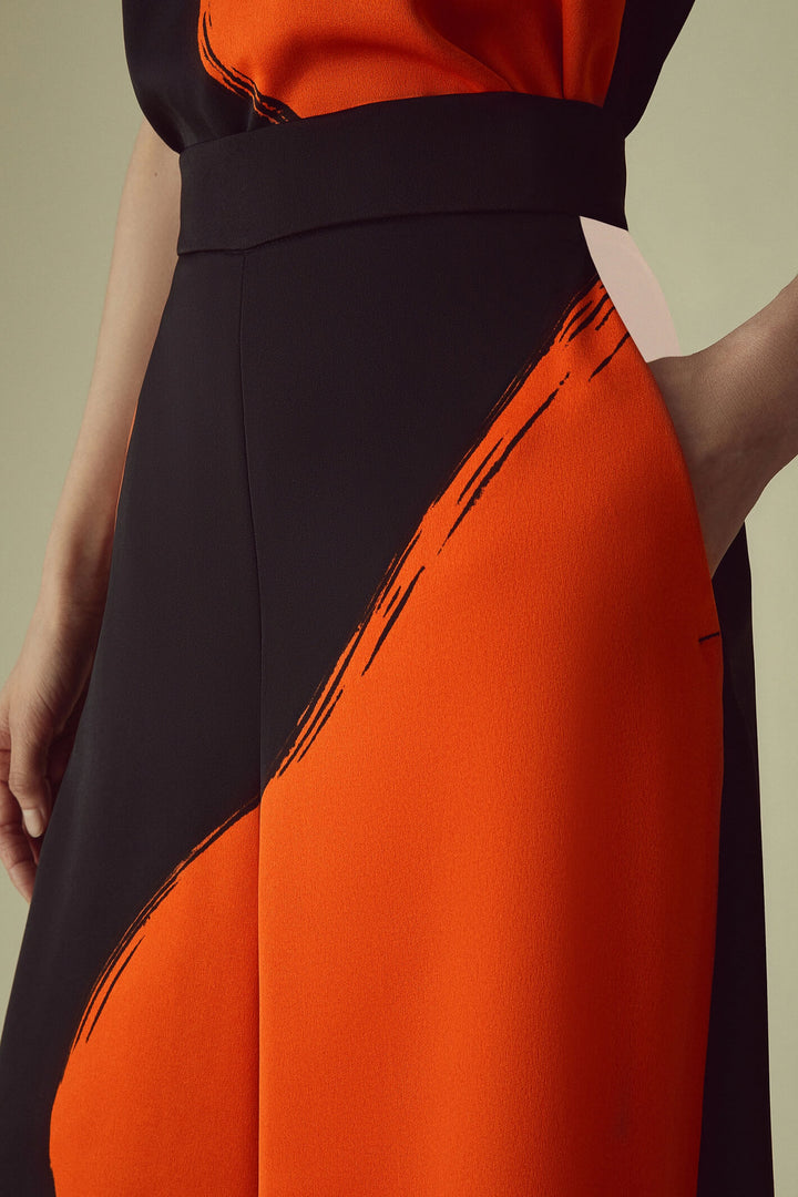 Marella 2331360833200 Frutta Black Orange Print Wide Leg Trousers - Olivia Grace Fashion