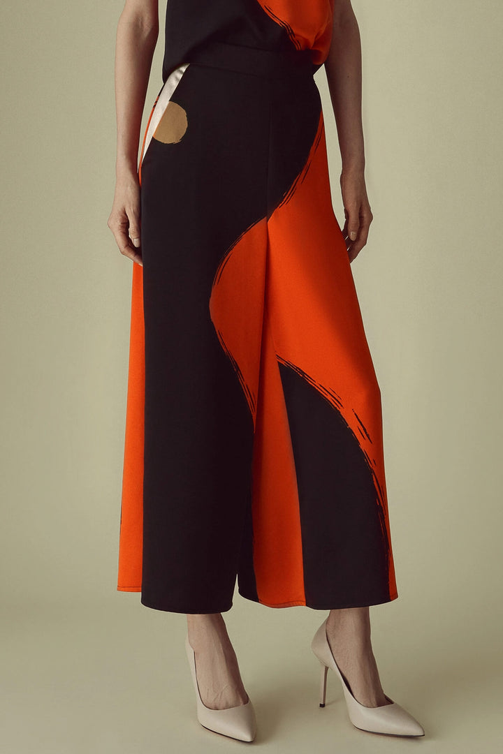 Marella 2331360833200 Frutta Black Orange Print Wide Leg Trousers - Olivia Grace Fashion