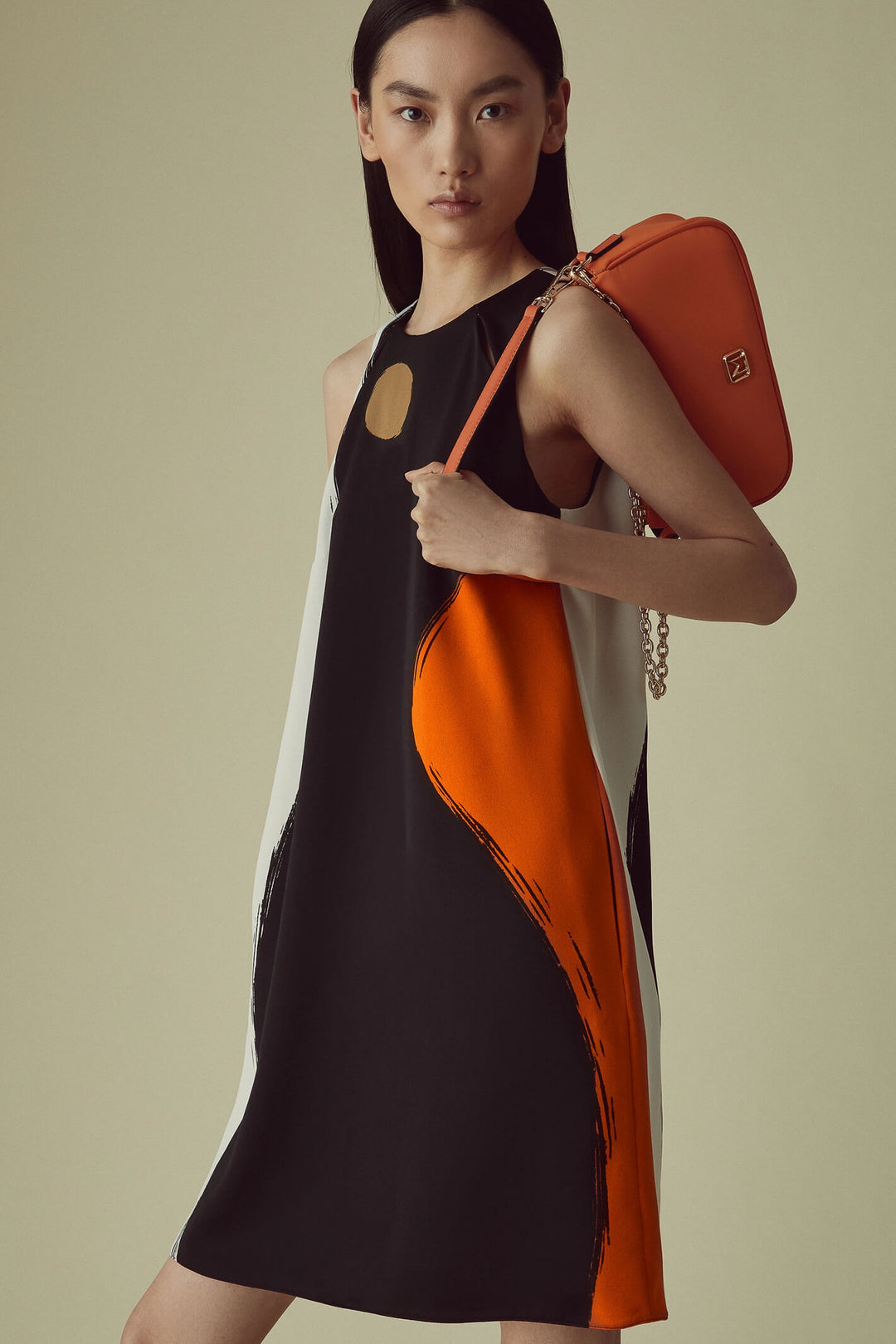 Marella 2332260733200 Farad Black Orange Print Sleeveless Dress - Olivia Grace Fashion