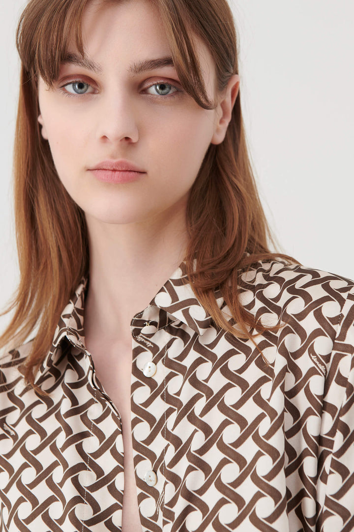 Marella Best 2331160837200 Ivory Chains Print Shirt - Olivia Grace Fashion