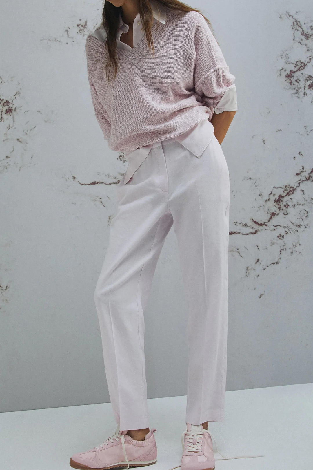Marella Caro Pink Linen Mix Pull-On Trousers 2613131045200