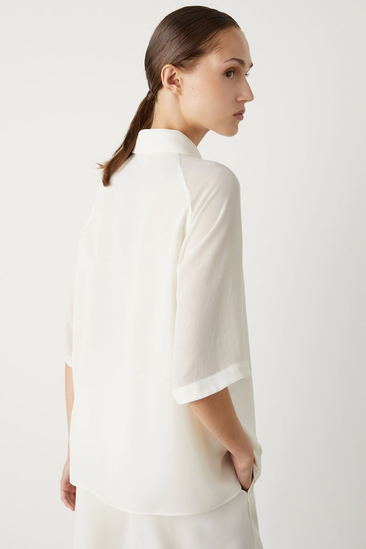 Marella Cerbero 2413111053200 Art.365 Wool White Cream Satin Blouse - Olivia Grace Fashion