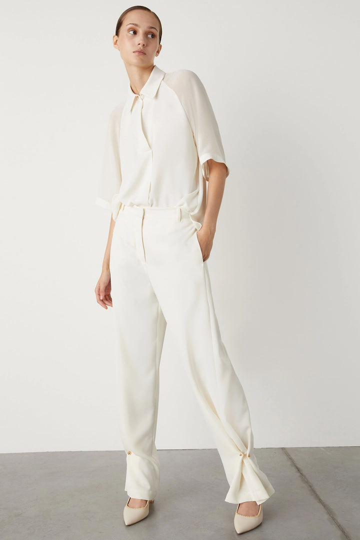 Marella Cerbero 2413111053200 Art.365 Wool White Cream Satin Blouse - Olivia Grace Fashion