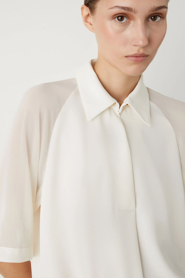Marella Cerbero 2413111053200 Art.365 Wool White Cream Satin Blouse - Olivia Grace Fashion