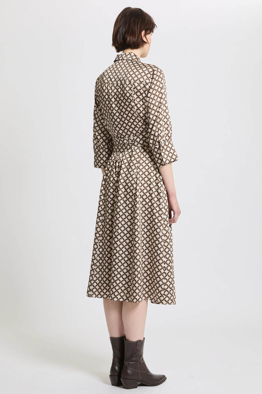 Marella Diana 2332260637200 Ivory Chains Print Dress With Sleeves - Olivia Grace Fashion