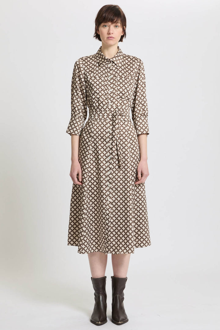 Marella Diana 2332260637200 Ivory Chains Print Dress With Sleeves - Olivia Grace Fashion