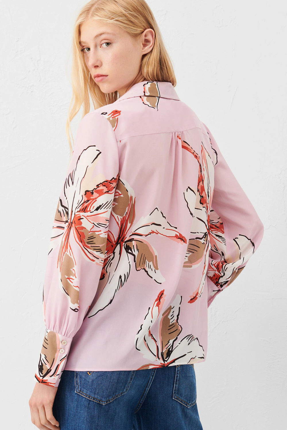 Marella Domez 2413111131200 Pink Palms Print Silk Shirt - Olivia Grace Fashion
