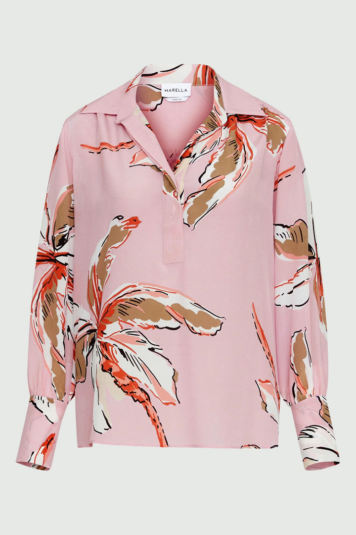 Marella Domez 2413111131200 Pink Palms Print Silk Shirt - Olivia Grace Fashion