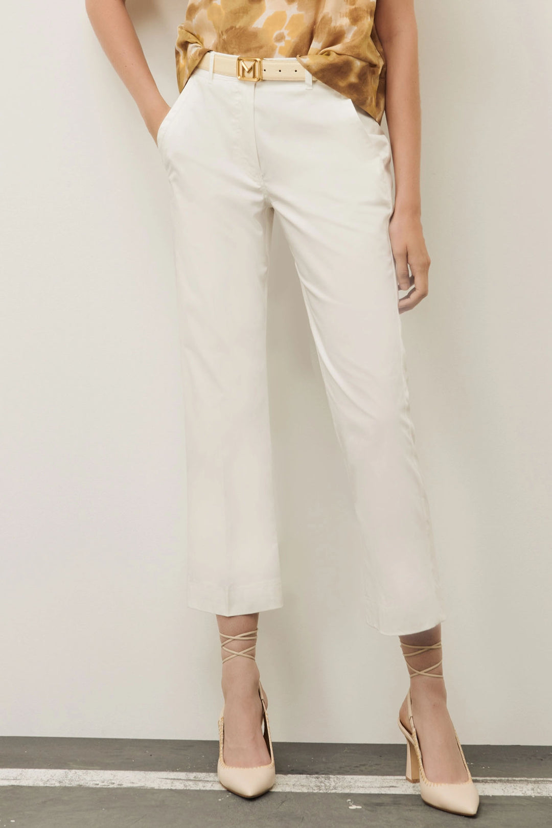 Marella Editto 2413131142200 White Satin Trousers - Olivia Grace Fashion