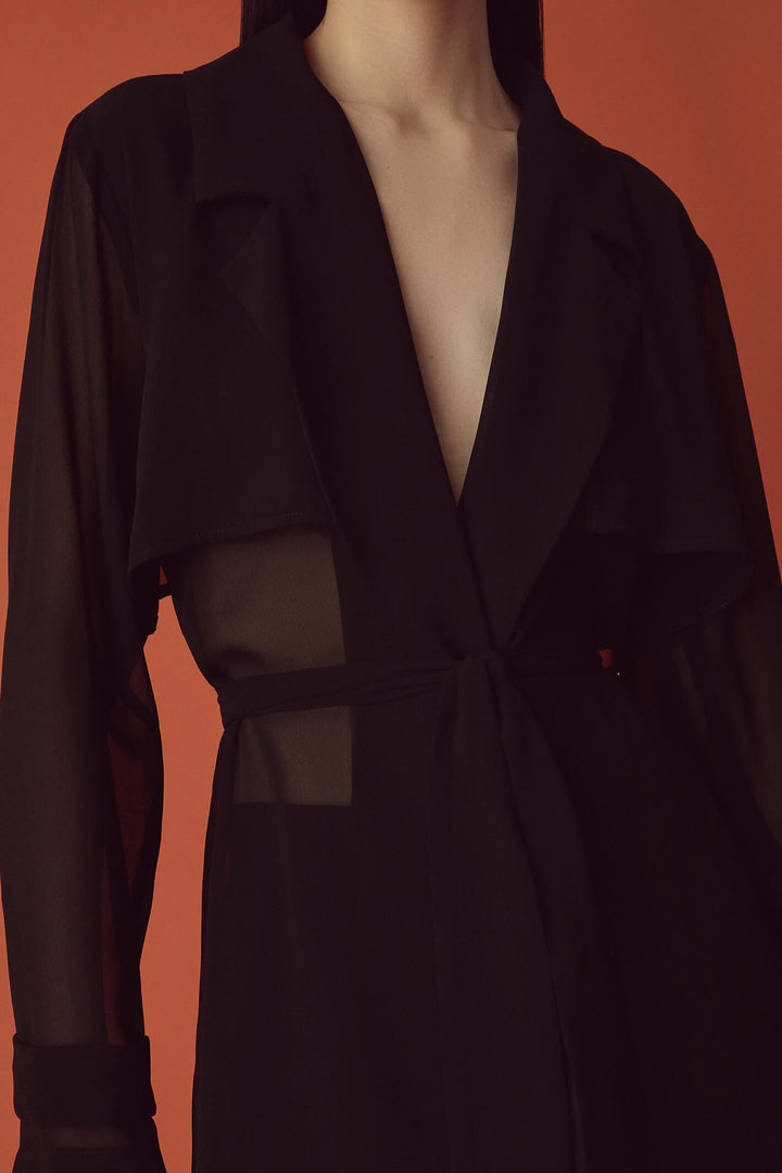 Marella Galizia 2331260133200 Black Georgette Trench Coat - Olivia Grace Fashion