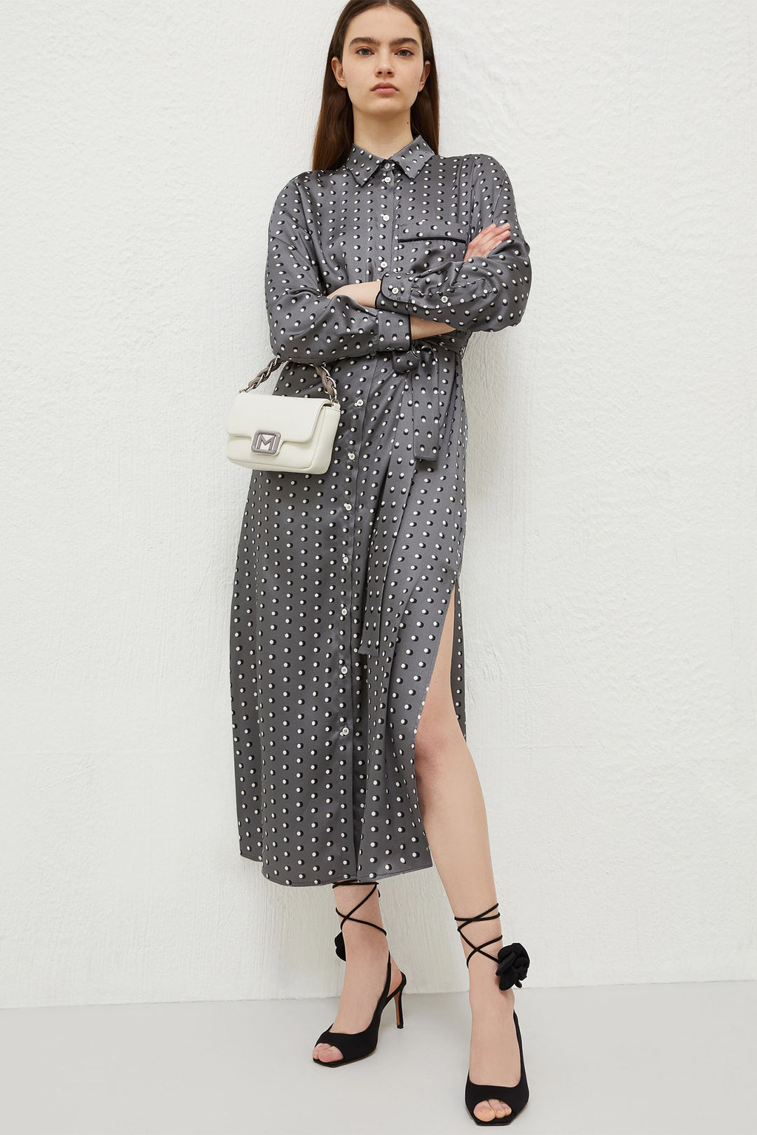 Marella Lugano 2423226211200 Optical Grey Spot Print Dress - Olivia Grace Fashion
