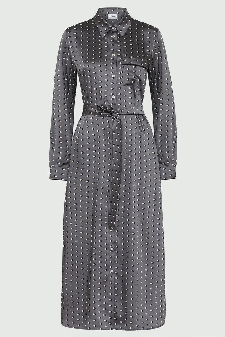 Marella Lugano 2423226211200 Optical Grey Spot Print Dress - Olivia Grace Fashion