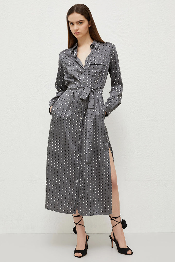 Marella Lugano 2423226211200 Optical Grey Spot Print Dress - Olivia Grace Fashion