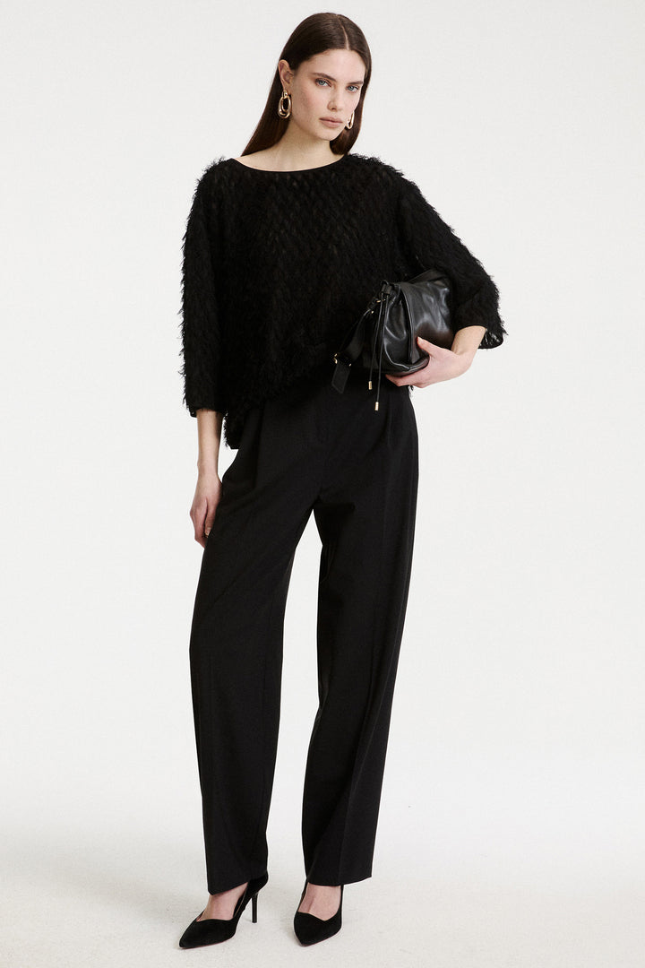 Marella MLLBARCA Black Coupé Eyelash Yarn Top
