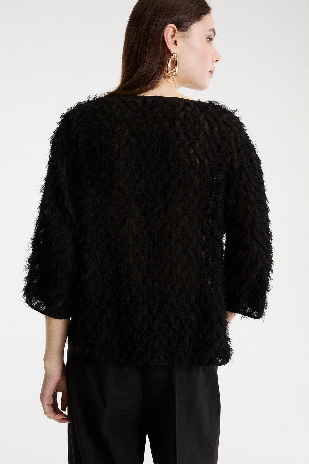 Marella MLLBARCA Black Coupé Eyelash Yarn Top