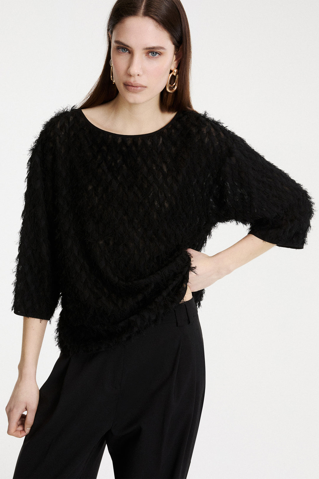 Marella MLLBARCA Black Coupé Eyelash Yarn Top