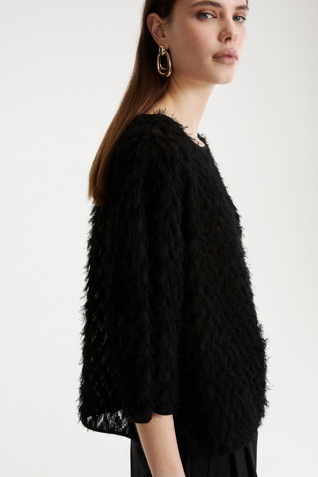 Marella MLLBARCA Black Coupé Eyelash Yarn Top