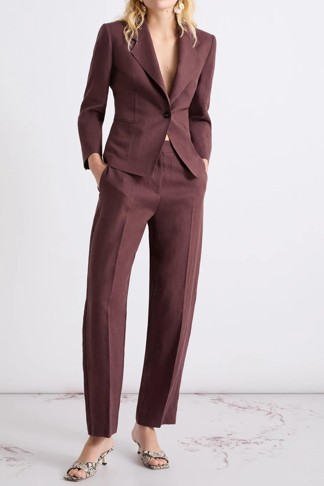 Marella MLLFragola Brown Linen Canvas Chino Trousers 2613131052200