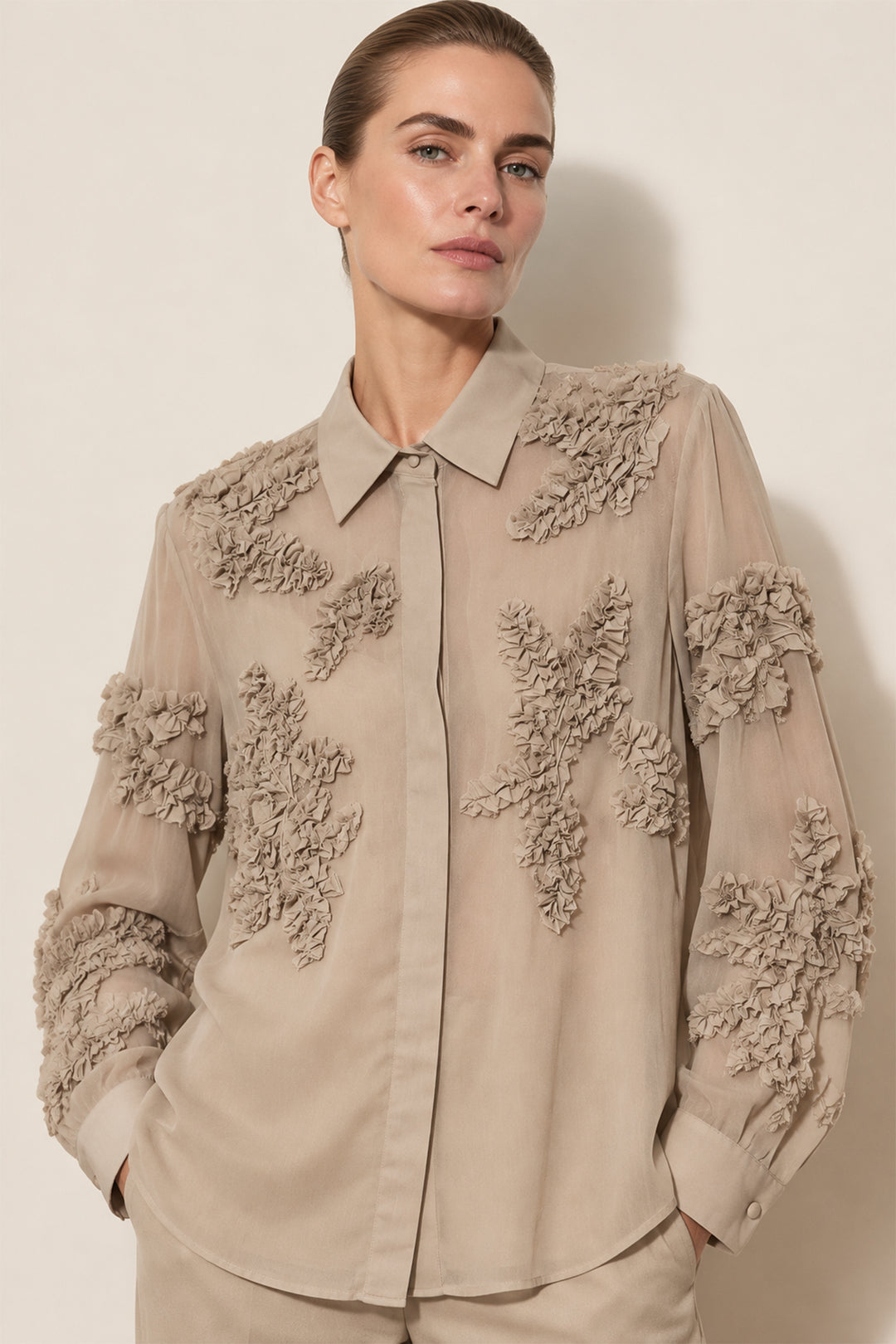 Marella MLLMAMBO Oregano Beige Viscose Georgette Shirt, front view