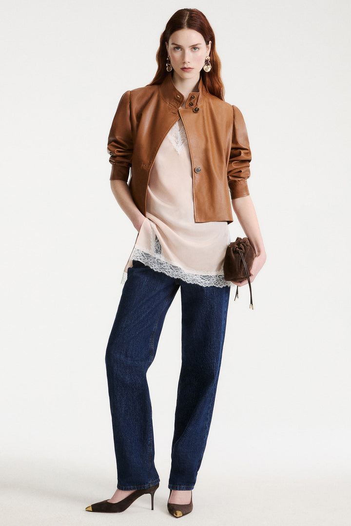 Marella MLSSALETTA Tobacco Brown Real Soft Leather Jacket