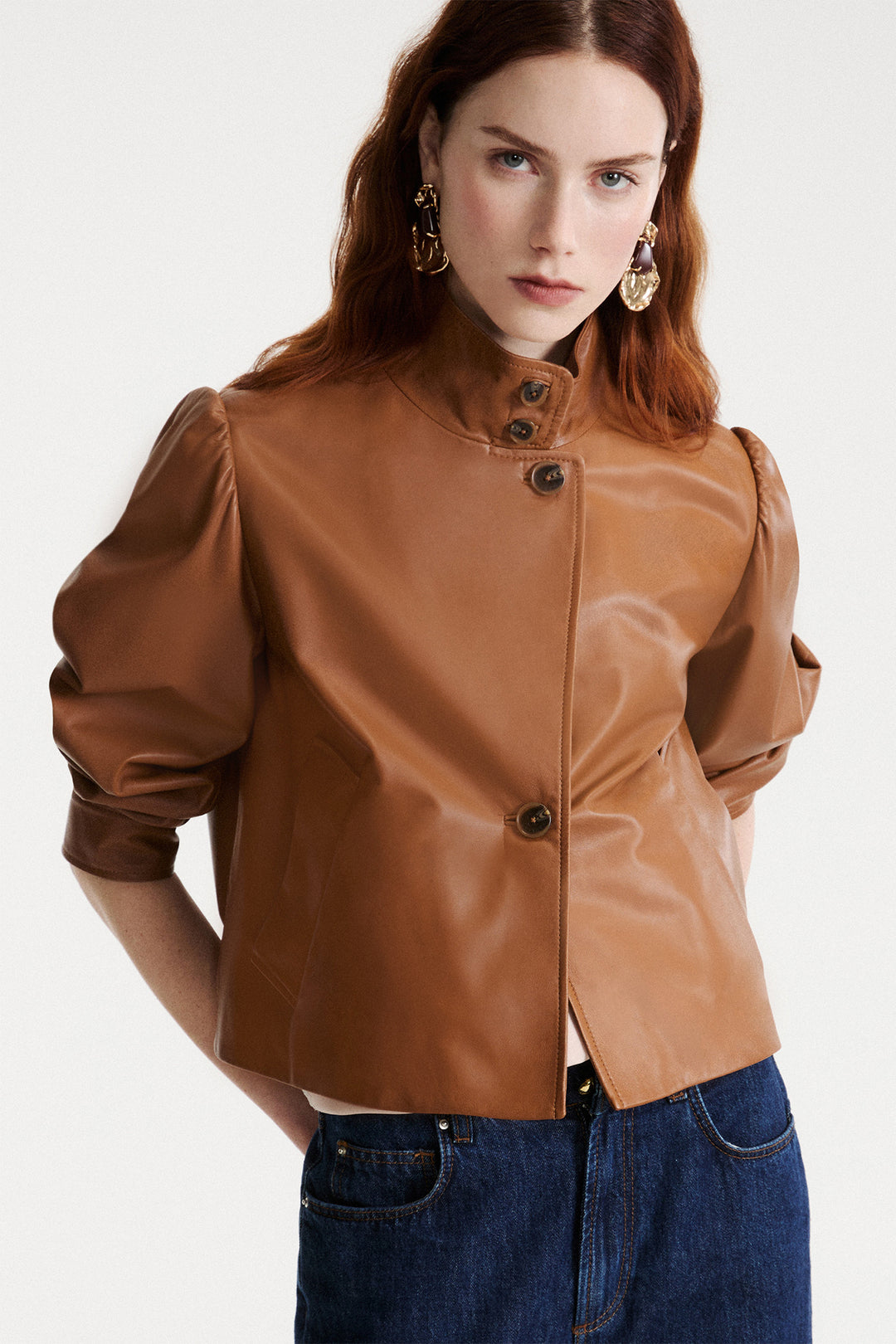 Marella MLSSALETTA Tobacco Brown Real Soft Leather Jacket