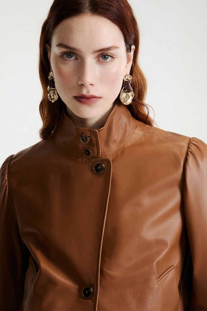 Marella MLSSALETTA Tobacco Brown Real Soft Leather Jacket