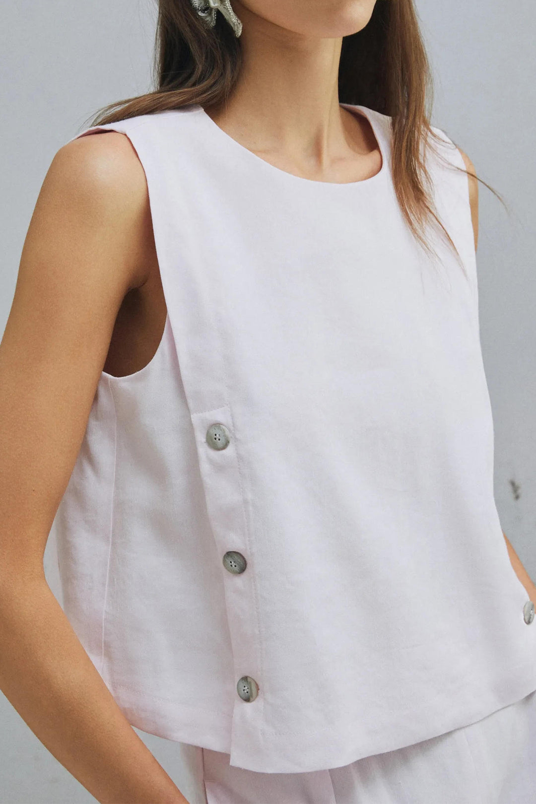 Marella MLUnione Pink Linen Mix Sleeveless Top 2613161025200