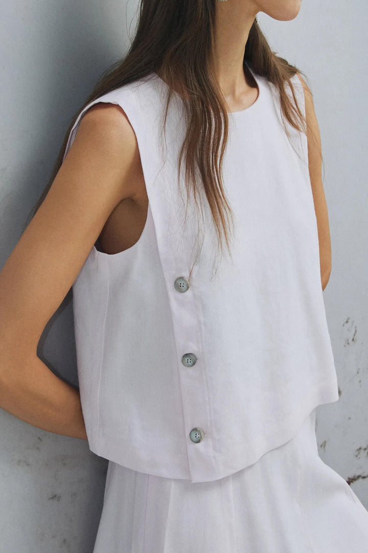 Marella MLUnione Pink Linen Mix Sleeveless Top 2613161025200