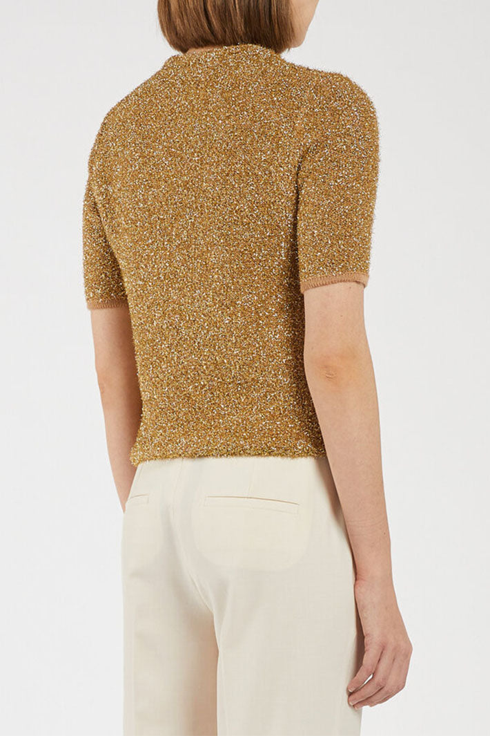 Marella MOXA2 Jumper Gold Lurex Short Sleeve 2423366292200 - Olivia Grace Fashion