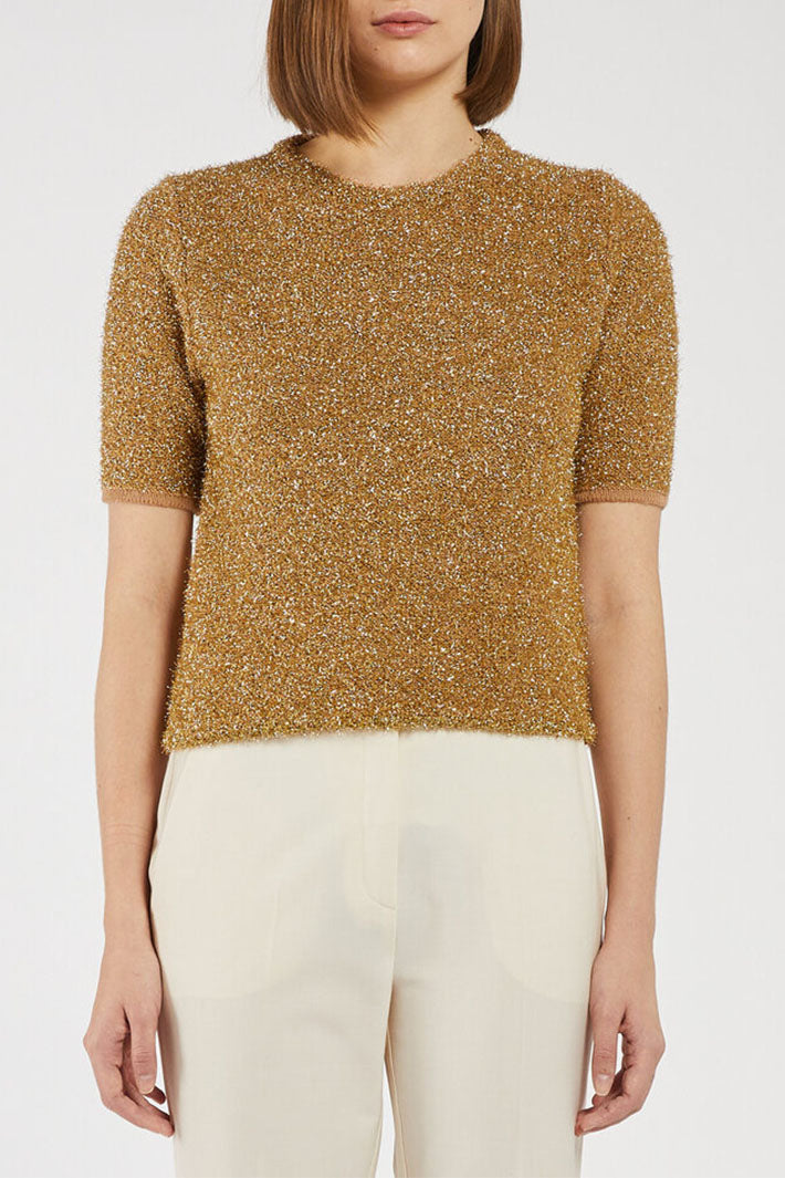 Marella MOXA2 Jumper Gold Lurex Short Sleeve 2423366292200 - Olivia Grace Fashion