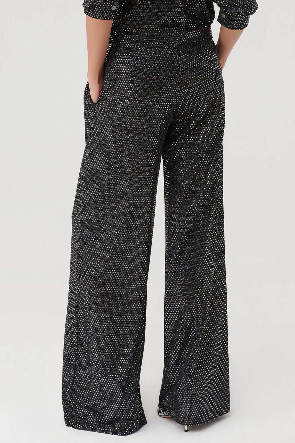Marella Oronte 2337860937200 Black Metallic Wide Leg Trousers - Olivia Grace Fashion
