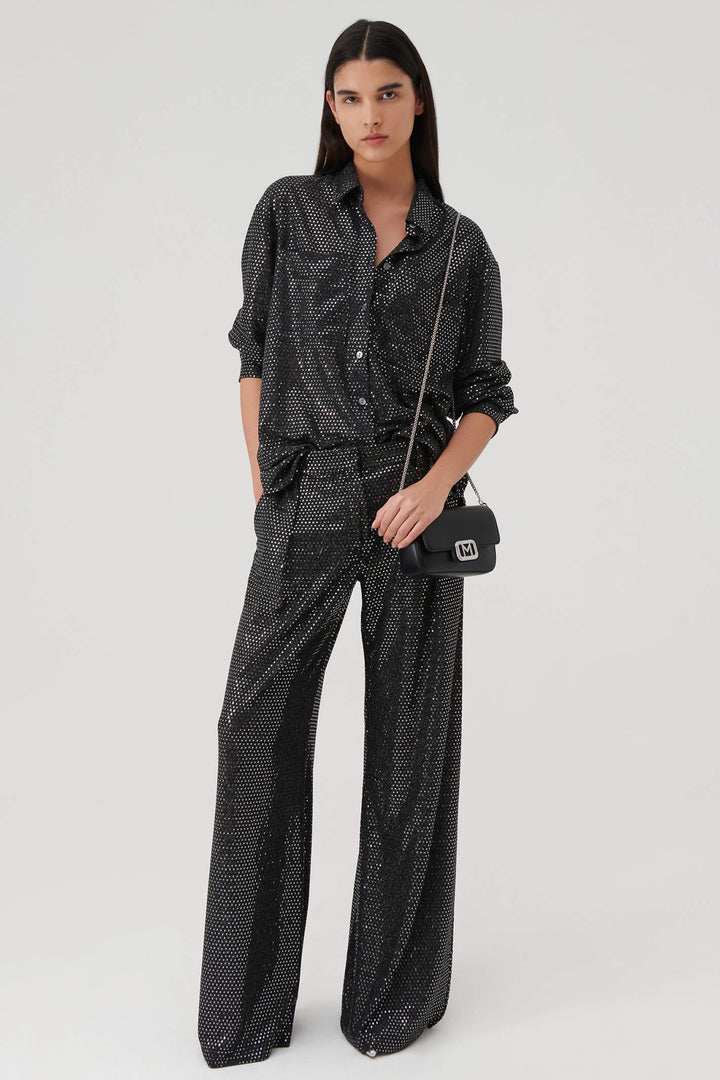 Marella Oronte 2337860937200 Black Metallic Wide Leg Trousers - Olivia Grace Fashion