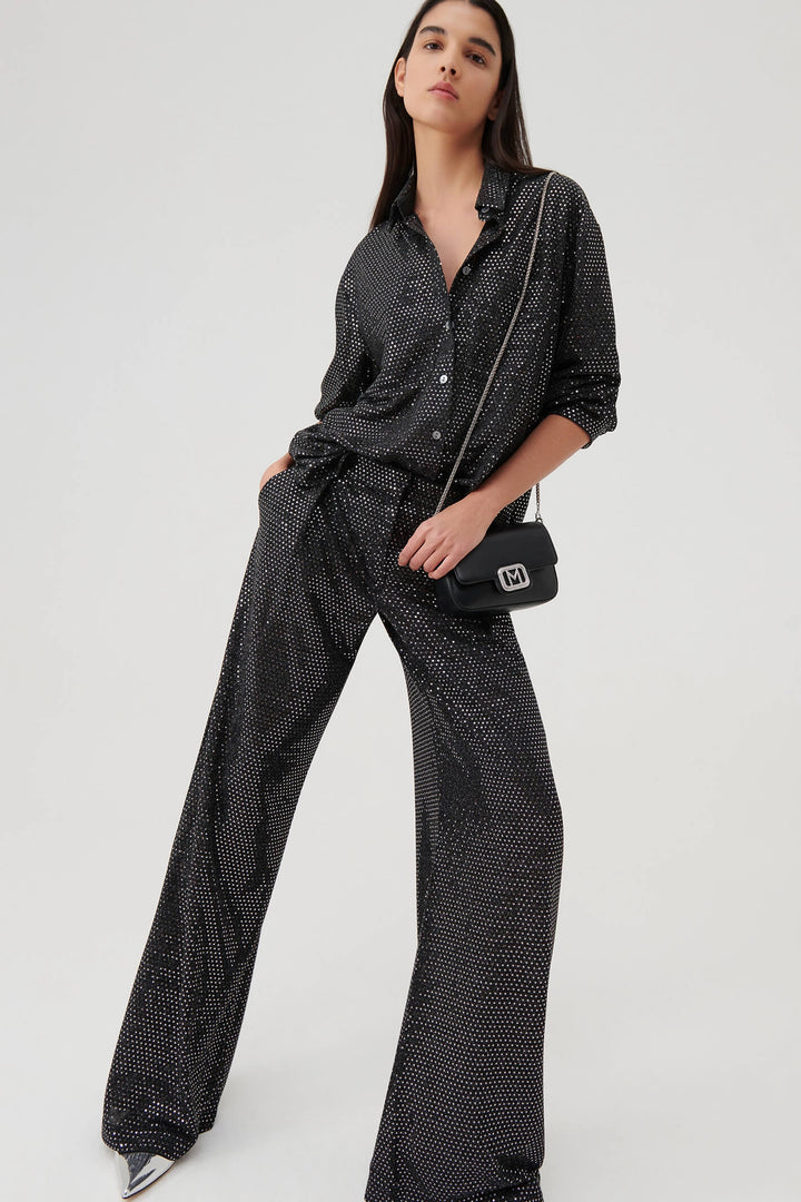 Marella Oronte 2337860937200 Black Metallic Wide Leg Trousers - Olivia Grace Fashion