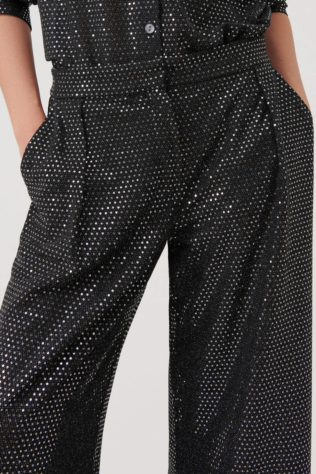 Marella Oronte 2337860937200 Black Metallic Wide Leg Trousers - Olivia Grace Fashion