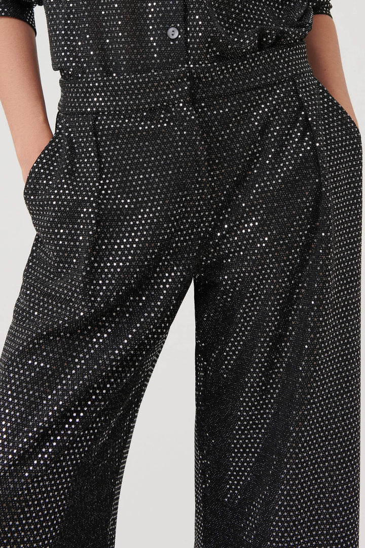 Marella Oronte 2337860937200 Black Metallic Wide Leg Trousers - Olivia Grace Fashion