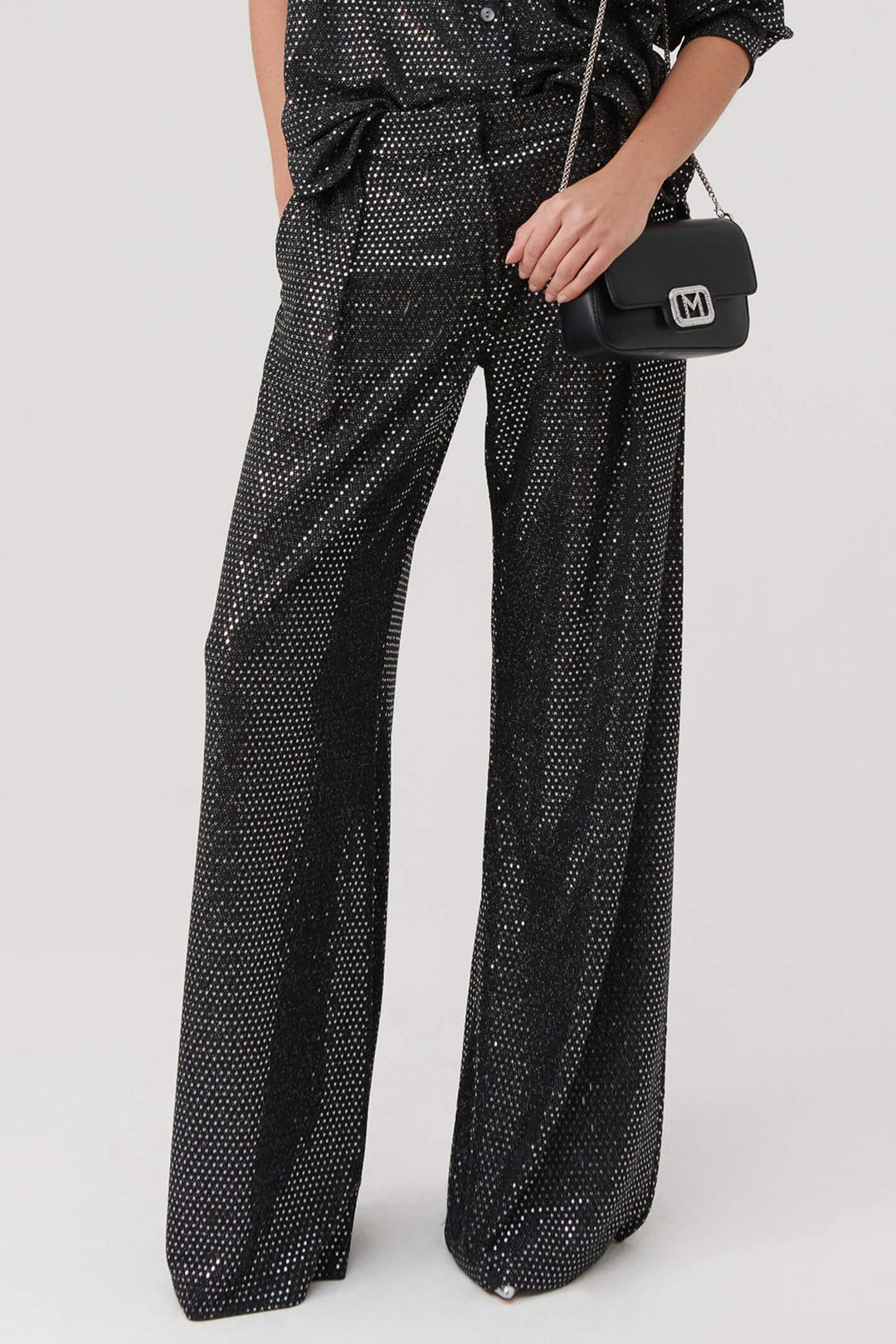 Marella Oronte 2337860937200 Black Metallic Wide Leg Trousers - Olivia Grace Fashion