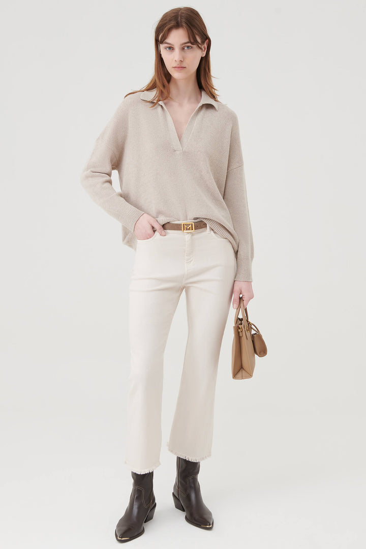 Marella Pret 2333664037200 Beige Split Neck Jumper - Olivia Grace Fashion