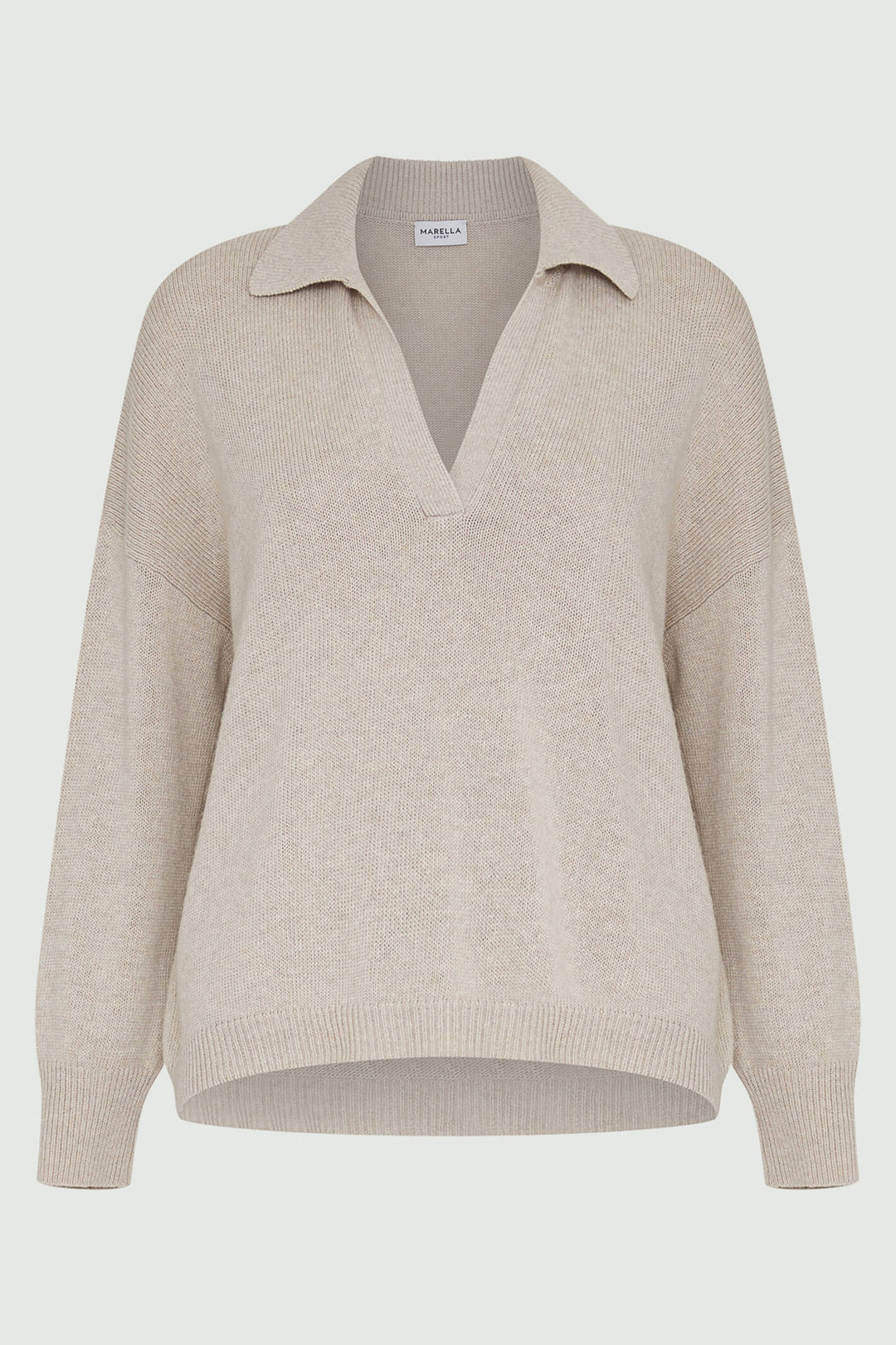 Marella Pret 2333664037200 Beige Split Neck Jumper - Olivia Grace Fashion
