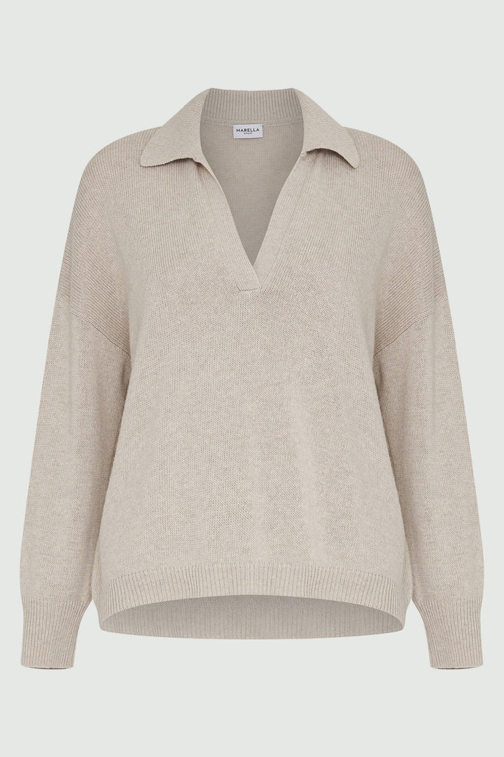 Marella Pret 2333664037200 Beige Split Neck Jumper - Olivia Grace Fashion