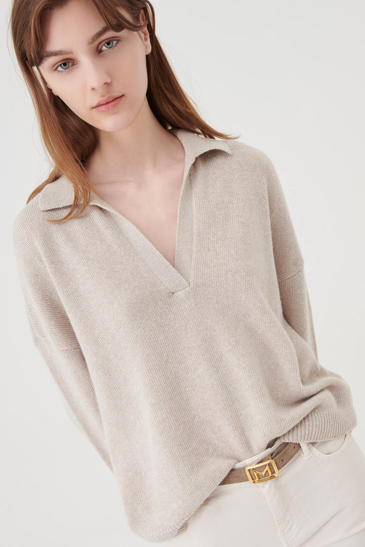 Marella Pret 2333664037200 Beige Split Neck Jumper - Olivia Grace Fashion
