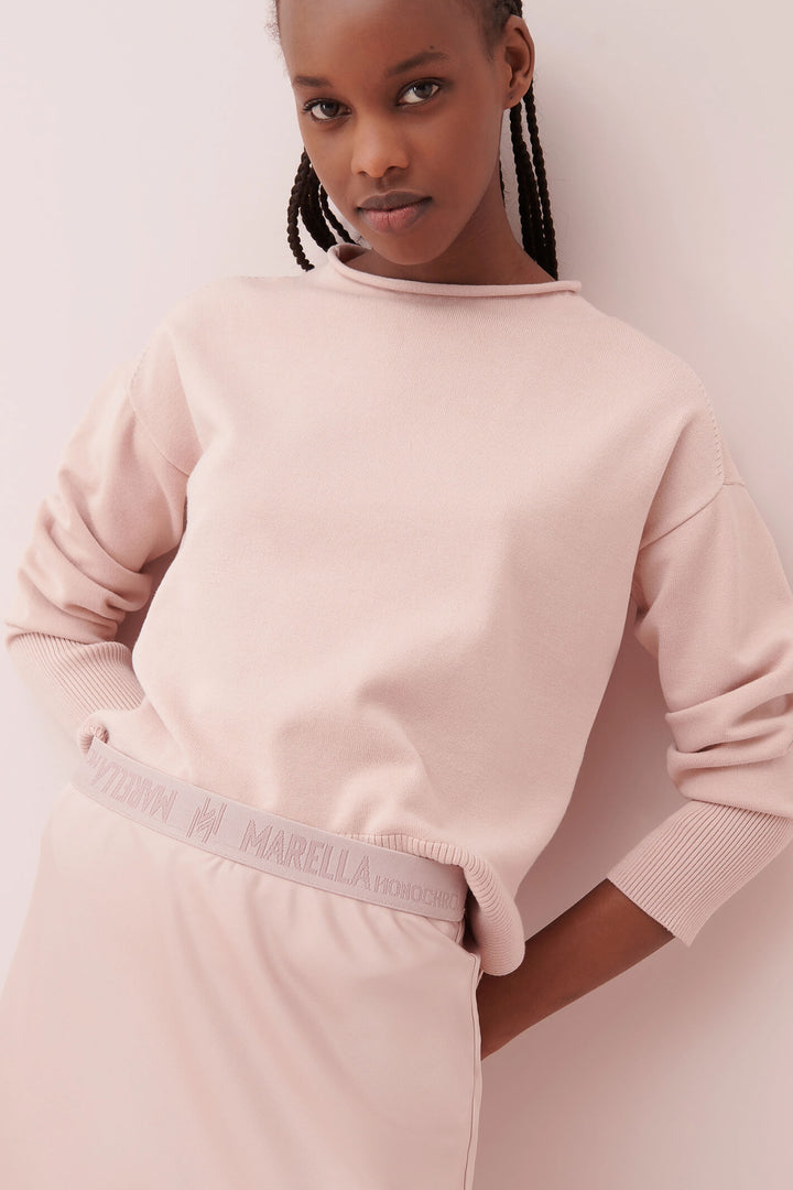 Marella Quebec 2333660339200 Nude Pink Curl Neck Jumper - Olivia Grace Fashion