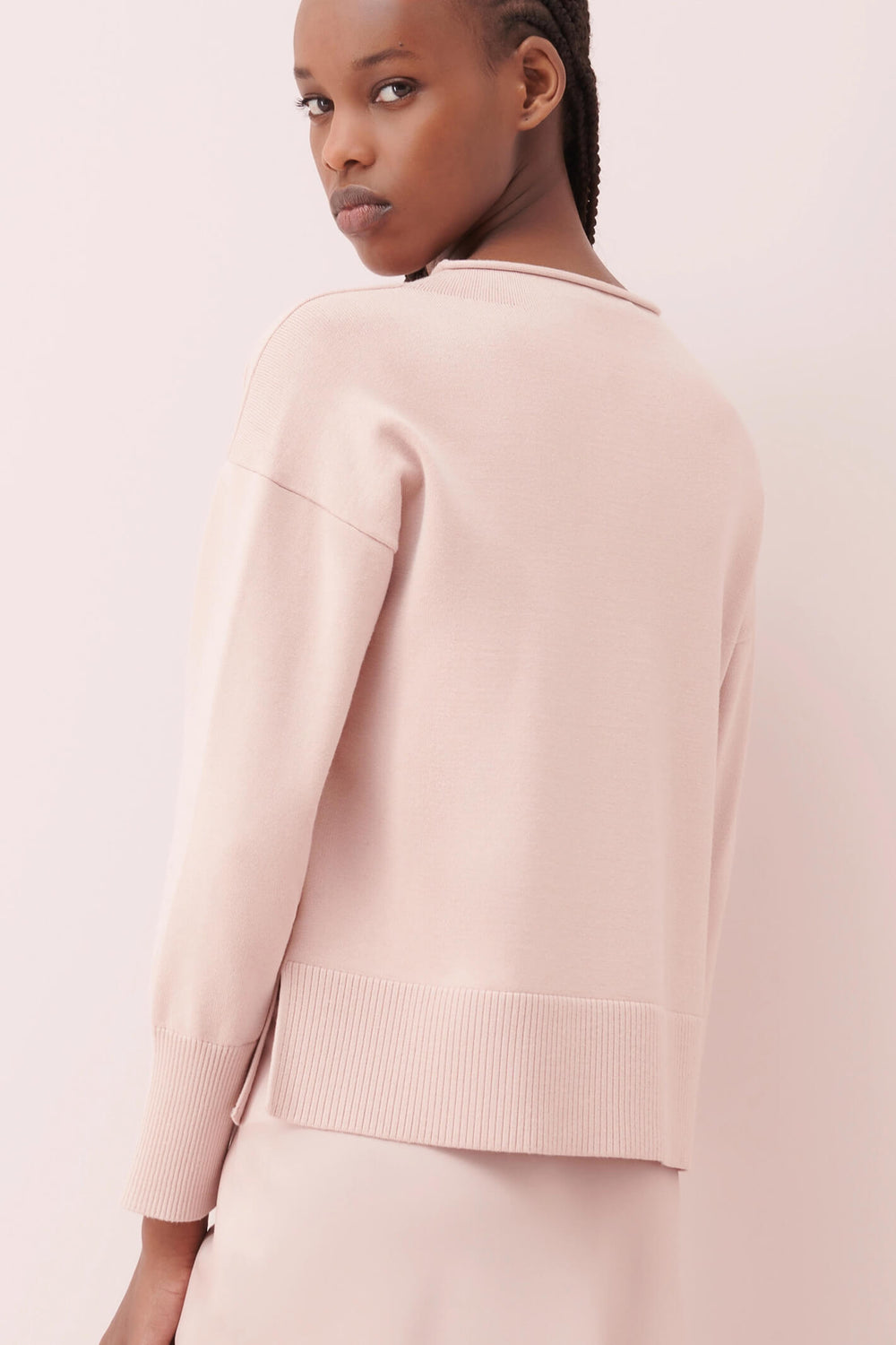 Marella Quebec 2333660339200 Nude Pink Curl Neck Jumper - Olivia Grace Fashion