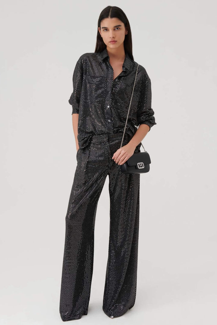 Marella Regal1 2339560237200 Black Metallic Sequin Shirt - Olivia Grace Fashion
